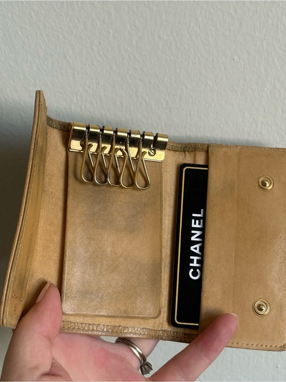 Auth Chanel Timeless CC Leather Key card Holder W/COA